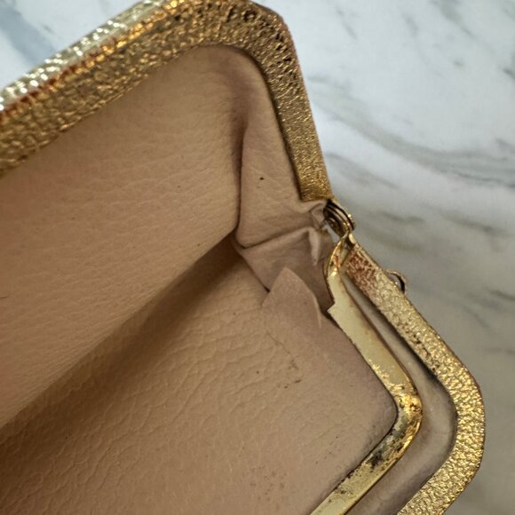 VINTAGE 2 LAYER DIVIDER DOUBLE LAYER GOLD COLORED COIN PURSE EMBROIDER - Picture 8 of 16